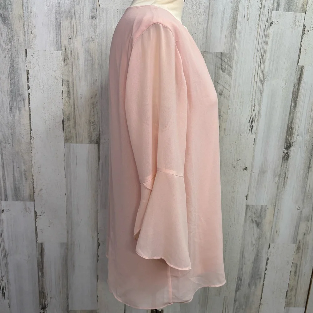 Calvin Klein Pale Pink Chiffon‎ V-Neck Bell Sleeve Blouse